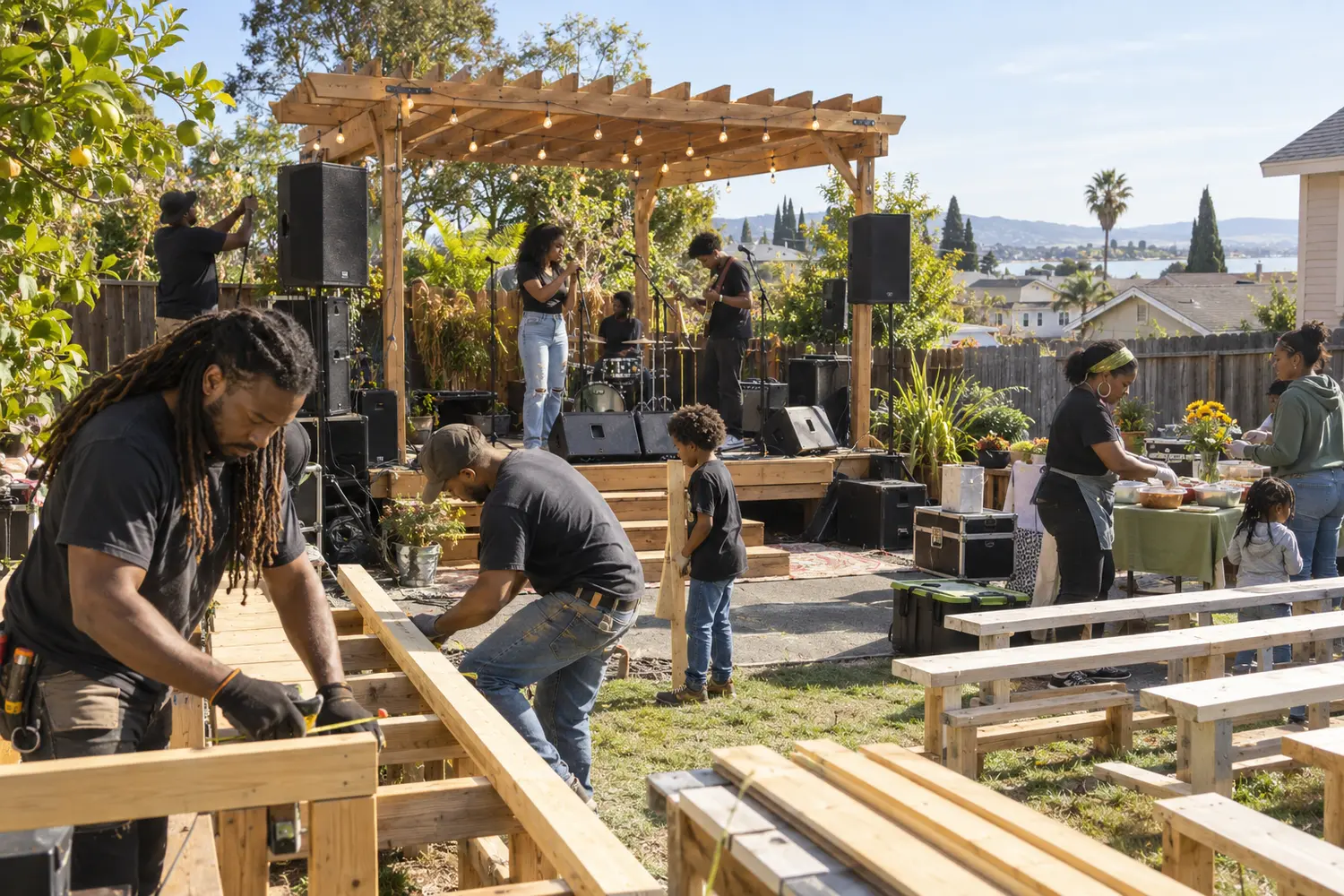 An independent Bay Area music team building a neighborhood concert stage together