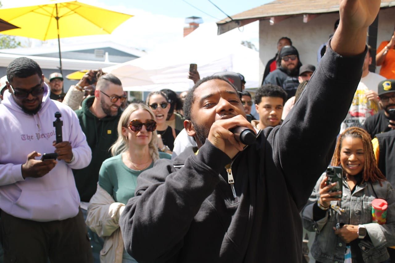 LaRussell performing among fans at the Pergola in Vallejo