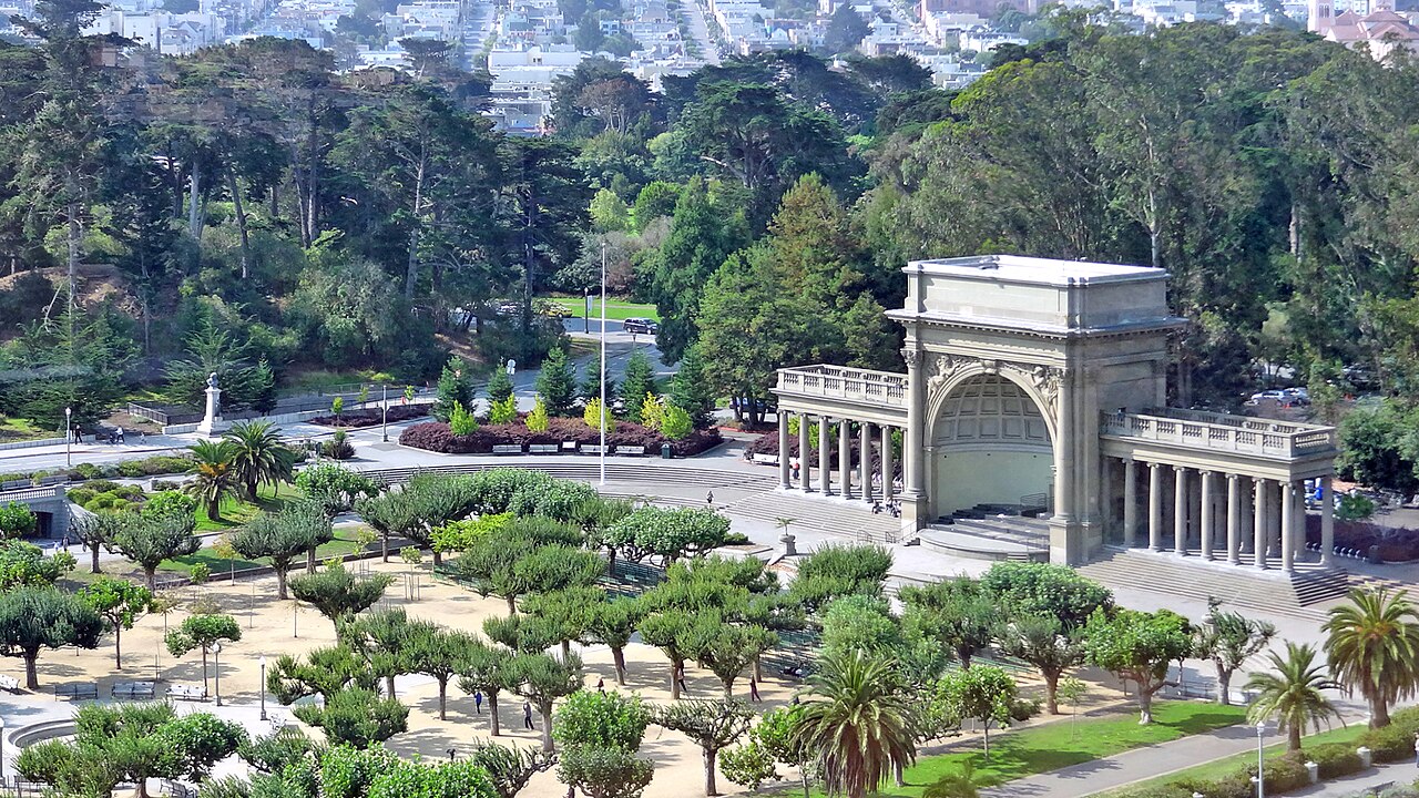 Wide view of Golden Gate Park in San Francisco from the de Young Museum
