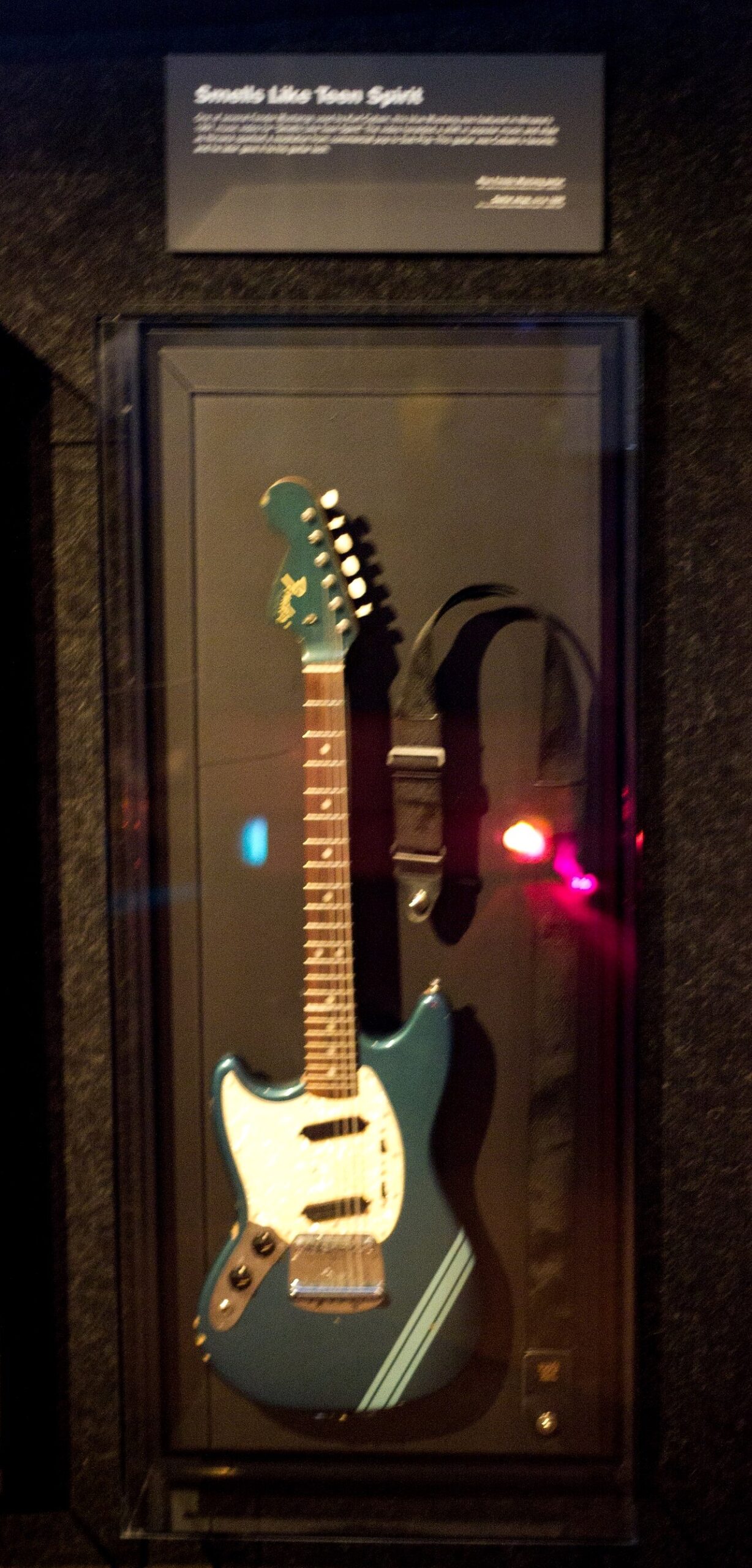 Kurt Cobain's guitar associated with Smells Like Teen Spirit displayed at the Museum of Pop Culture